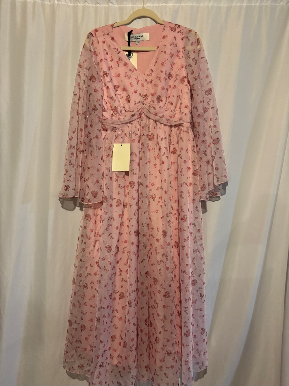 JessaKae Pink Floral Chiffon Maxi Dress